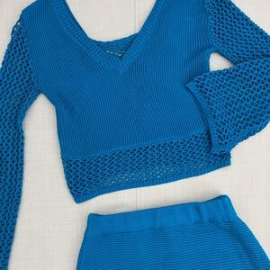 Blue Knit Women's Sweater and skirt set